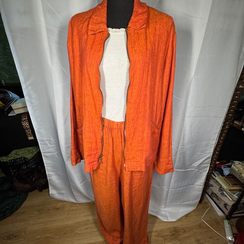 FLAX ‘FLOODS’ Womens’ Pants Suit w Matching Zipper Jacket  S/M